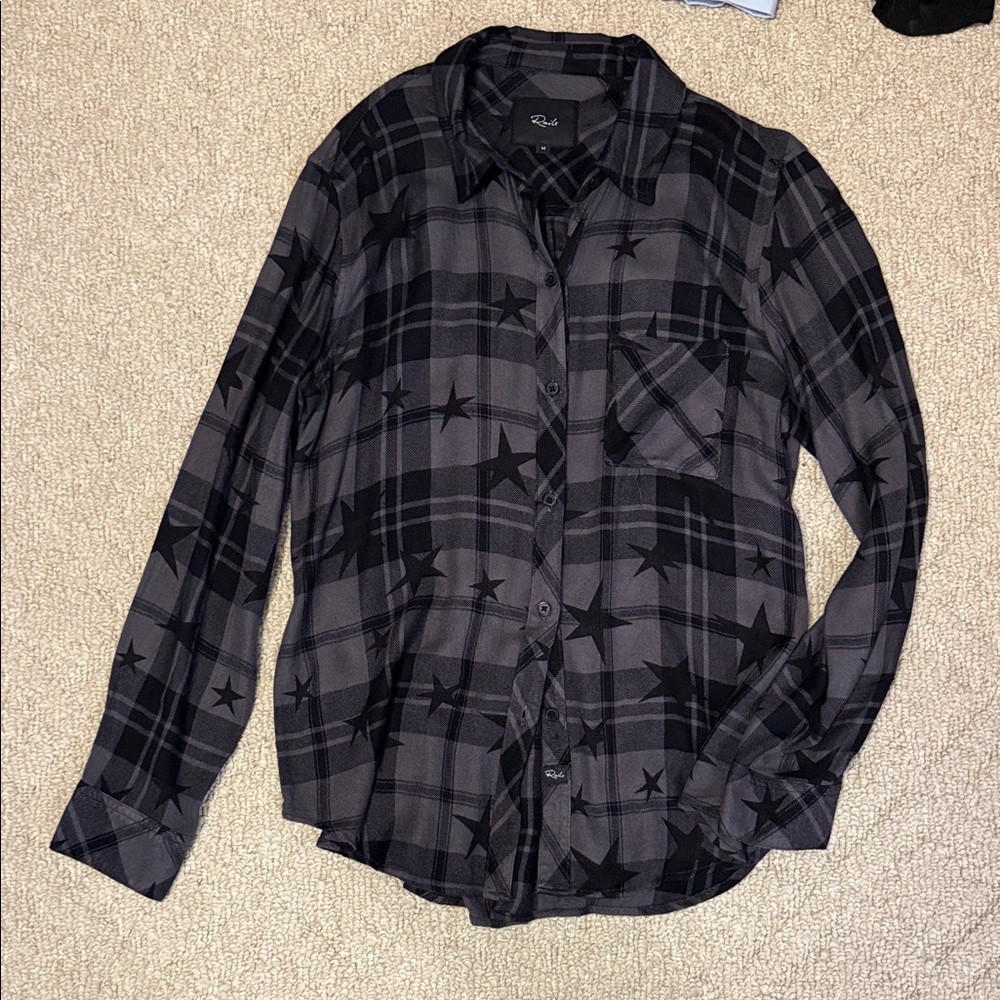 Rails Charcoal and Black Star Pattern Shirt